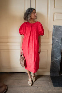 Emin + Paul Red Textured Puff Sleeve Dress - The Mercantile London