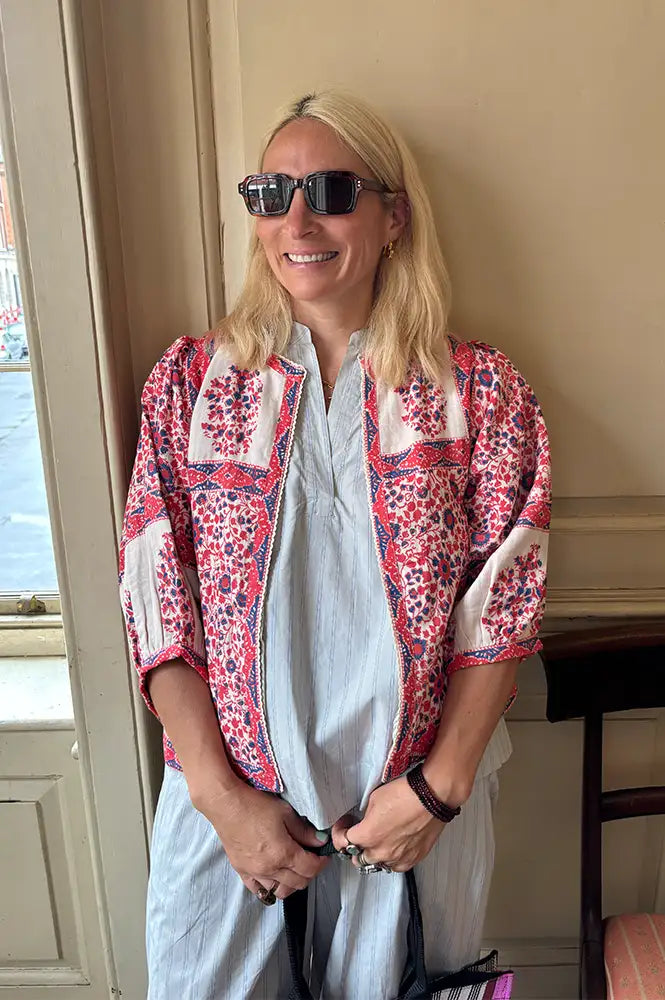 M.A.B.E Della Red And Navy Print Jacket