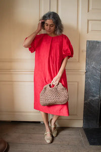 Emin + Paul Red Textured Puff Sleeve Dress - The Mercantile London