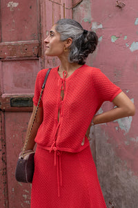 FRNCH Aelis Red Knit Top - The Mercantile London