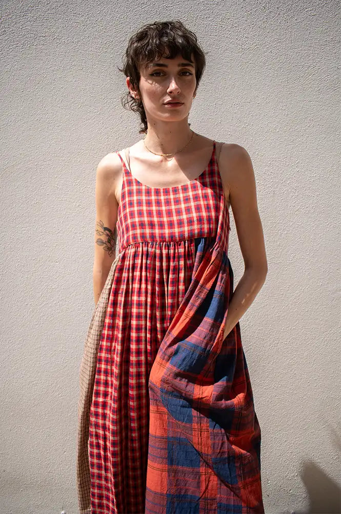 Amente Contrast Red & Blue Checkered Dress