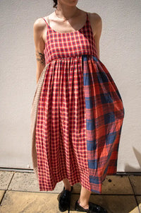 Amente Contrast Red & Blue Checkered Dress