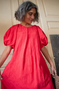 Emin + Paul Red Textured Puff Sleeve Dress - The Mercantile London