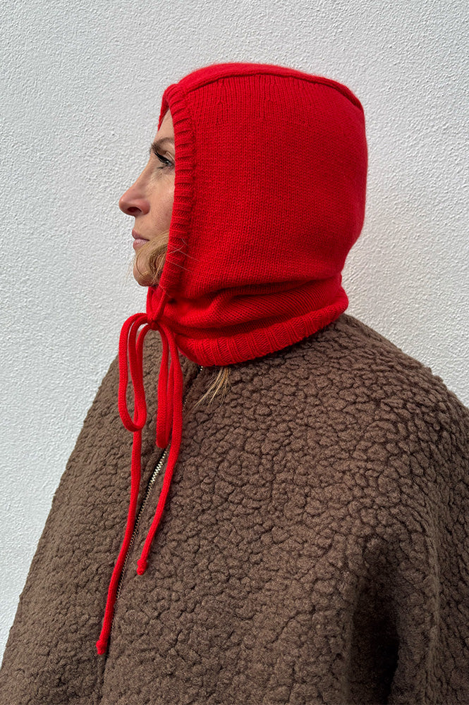 Somerville Red Cashmere Drawstring Hood - The Mercantile London