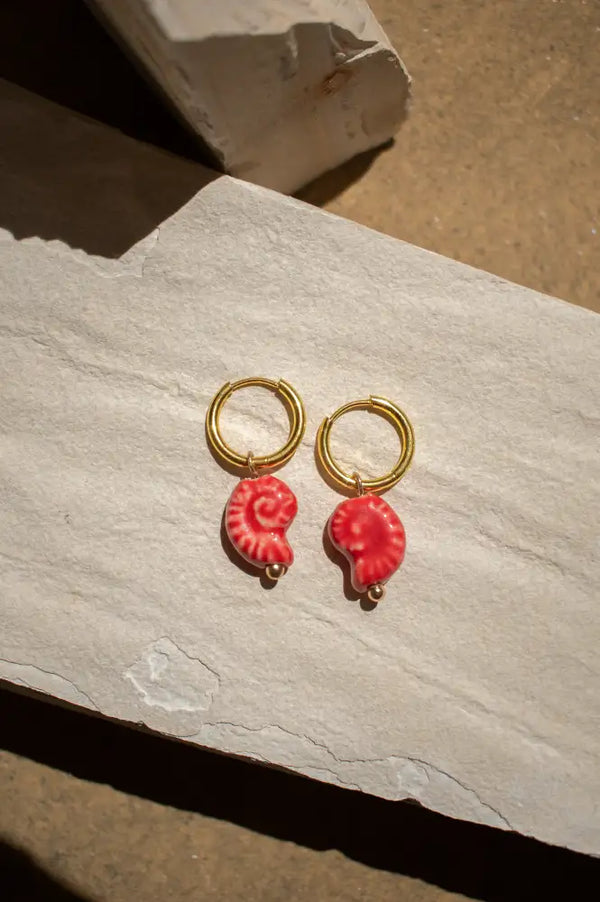 B.M.L Ceramic Red Shell Earrings