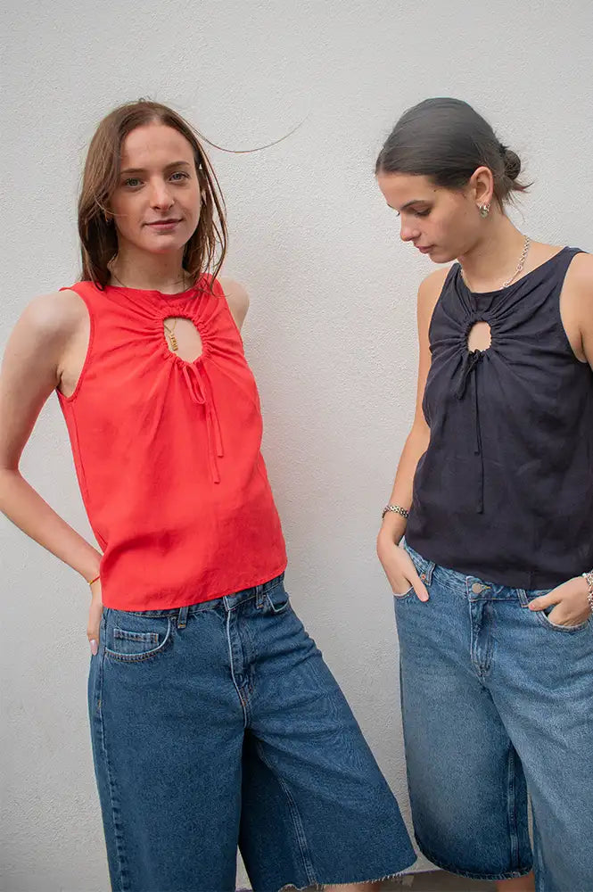 Komodo Zizi Coral Tencel Linen Top - The Mercantile London