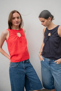 Komodo Zizi Coral Tencel Linen Top - The Mercantile London
