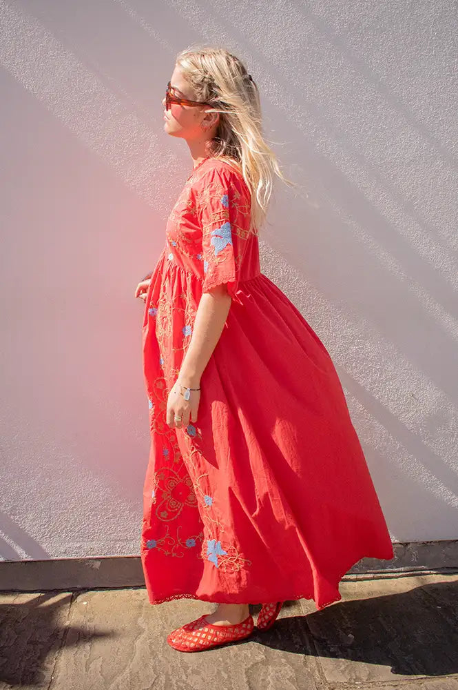 Sophie + Lucie Poppy Red Embroidered Dress - The Mercantile London