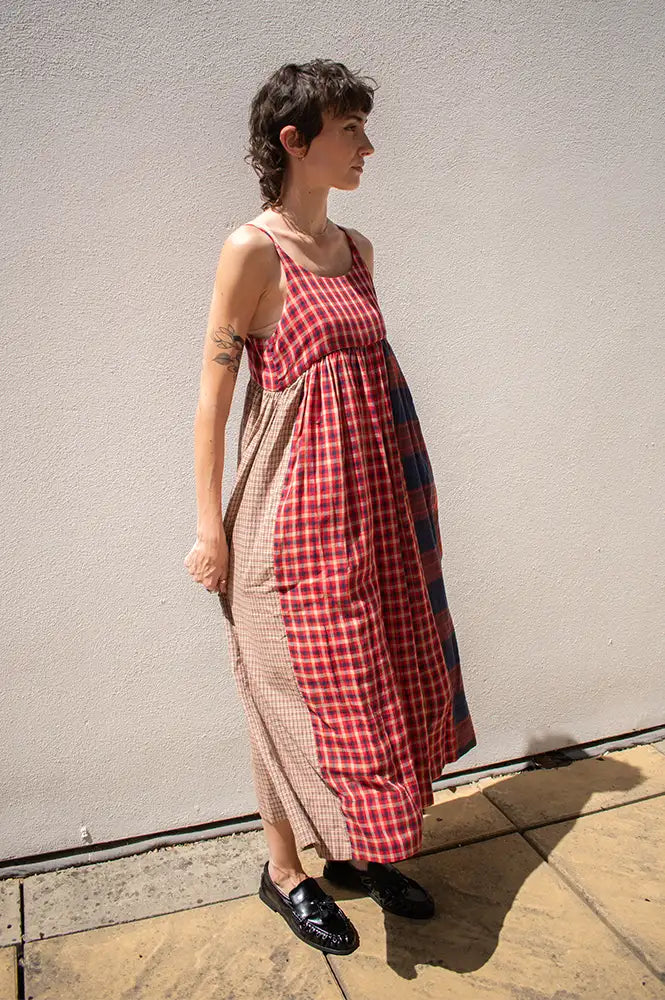 Amente Contrast Red & Blue Checkered Dress