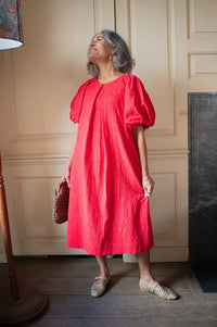 Emin + Paul Red Textured Puff Sleeve Dress - The Mercantile London