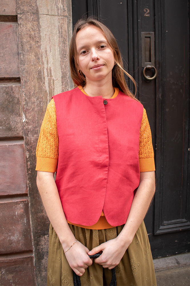 Yerse Raspberry Linen Vest Top - The Mercantile London