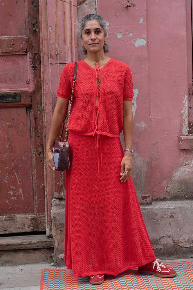 FRNCH Aelis Red Knit Top - The Mercantile London