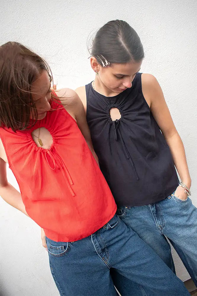 Komodo Zizi Coral Tencel Linen Top - The Mercantile London
