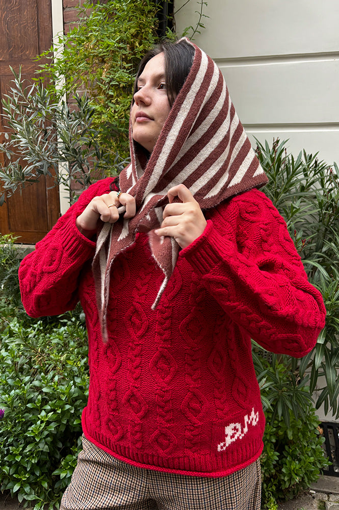 Damson Madder Ffion Stitch Interest Red Jumper - The Mercantile London