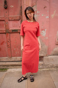Thinking Mu Kina Red Checks Seersucker Dress - The Mercantile London