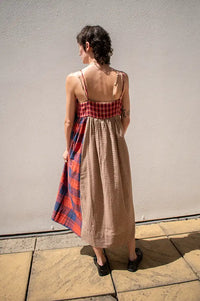 Amente Contrast Red & Blue Checkered Dress