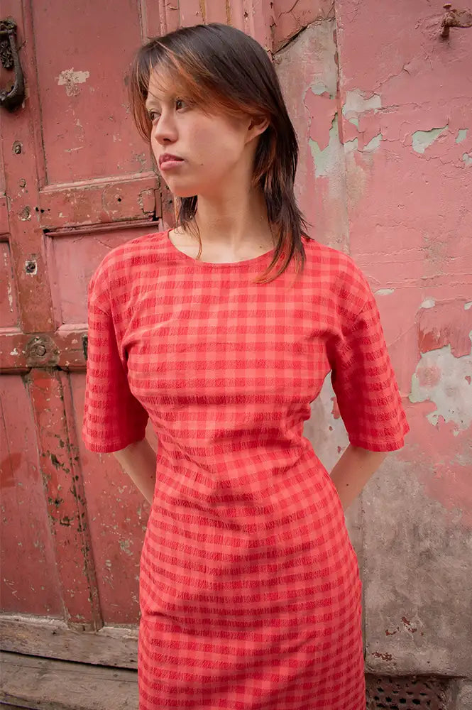Thinking Mu Kina Red Checks Seersucker Dress - The Mercantile London