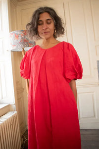 Emin + Paul Red Textured Puff Sleeve Dress - The Mercantile London