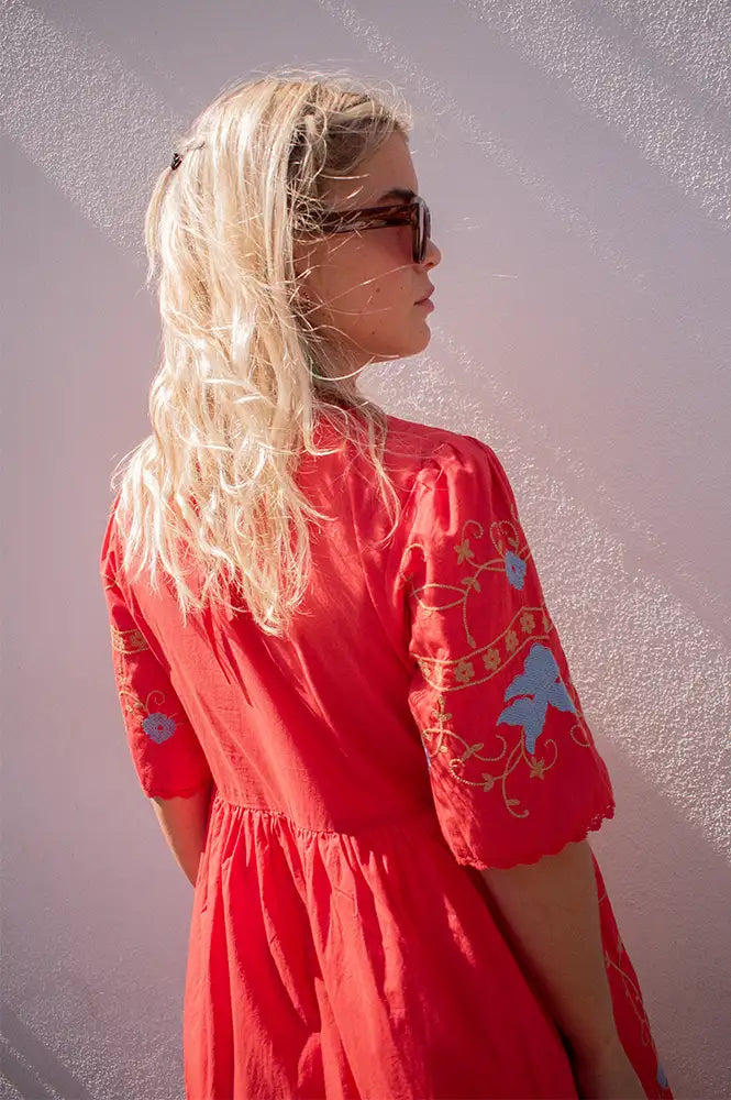 Sophie + Lucie Poppy Red Embroidered Dress - The Mercantile London