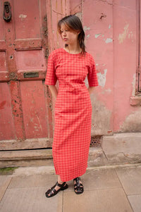 Thinking Mu Kina Red Checks Seersucker Dress - The Mercantile London