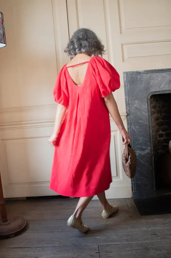 Emin + Paul Red Textured Puff Sleeve Dress - The Mercantile London
