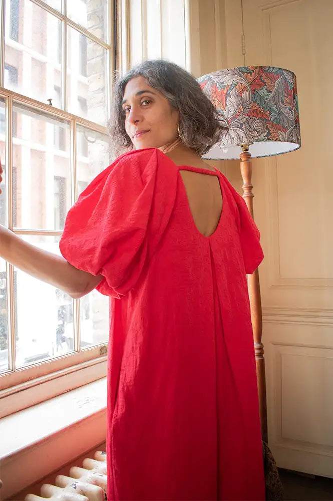 Emin + Paul Red Textured Puff Sleeve Dress - The Mercantile London
