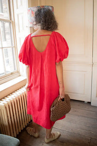 Emin + Paul Red Textured Puff Sleeve Dress - The Mercantile London