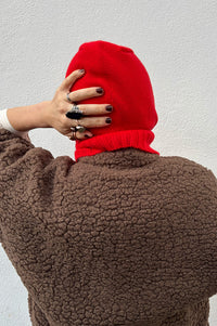 Somerville Red Cashmere Drawstring Hood - The Mercantile London