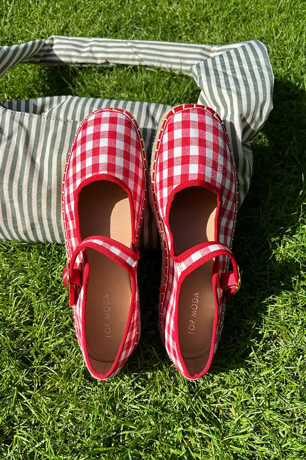 Cocci Fallon Red & White Gingham Mary Jane Espadrilles