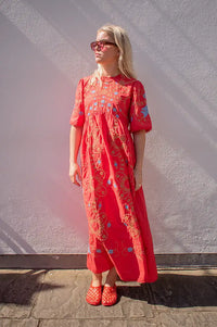 Sophie + Lucie Poppy Red Embroidered Dress - The Mercantile London