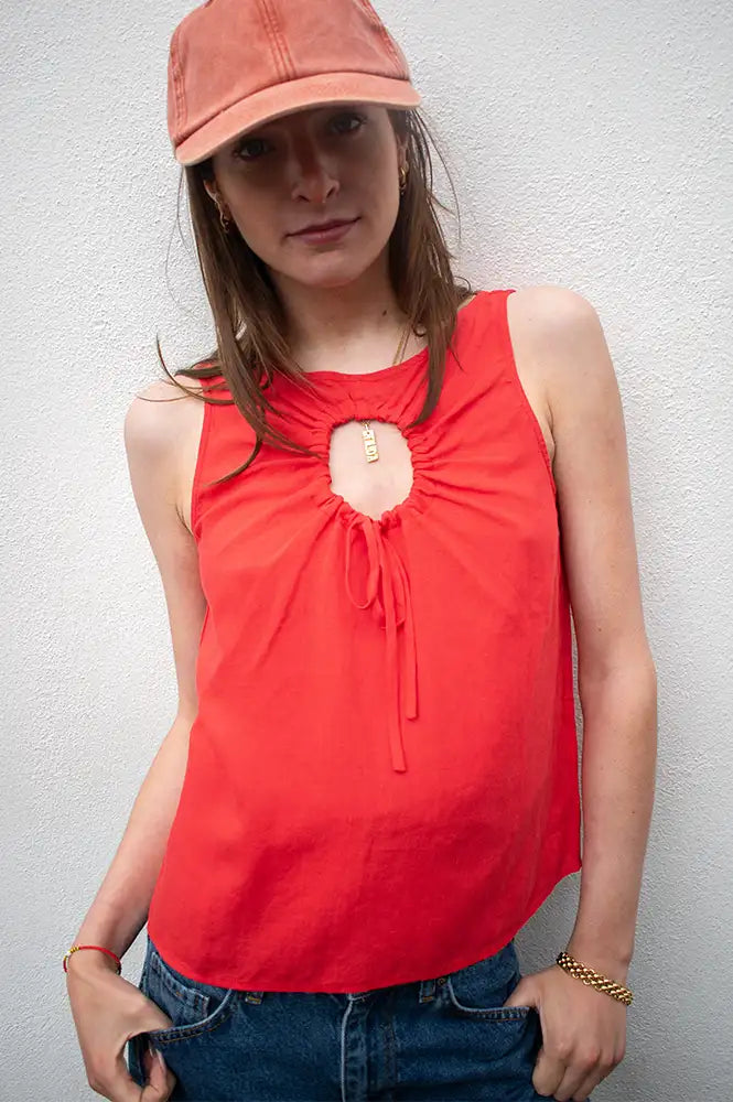 Komodo Zizi Coral Tencel Linen Top - The Mercantile London