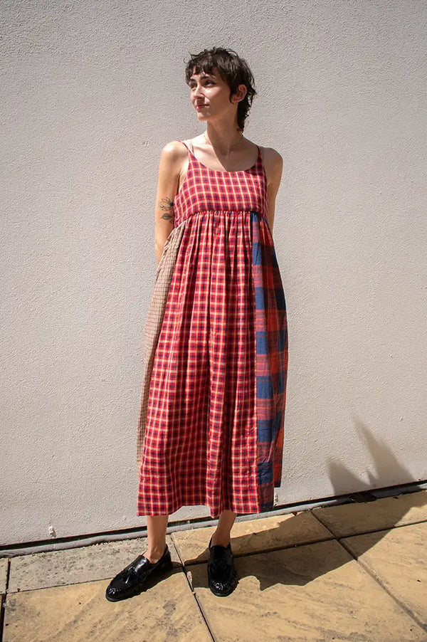 Amente Contrast Red & Blue Checkered Dress