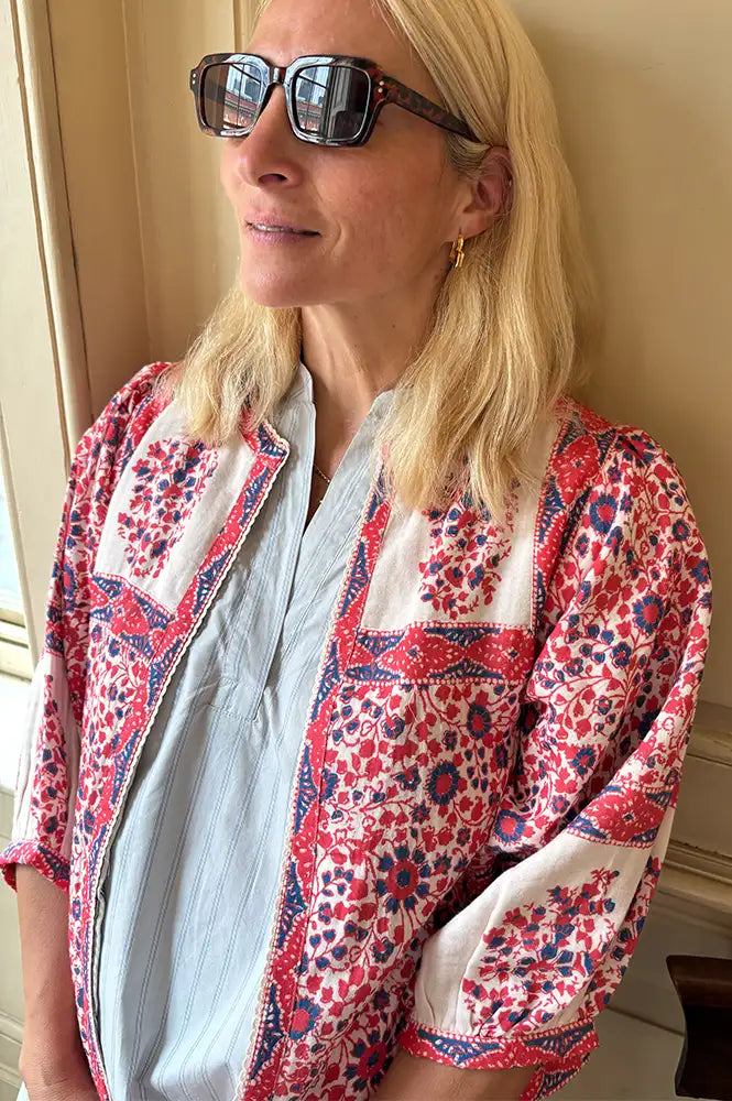 M.A.B.E Della Red And Navy Print Jacket