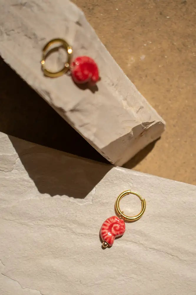 B.M.L Ceramic Red Shell Earrings