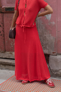 FRNCH Affoue Red Knit Skirt - The Mercantile London