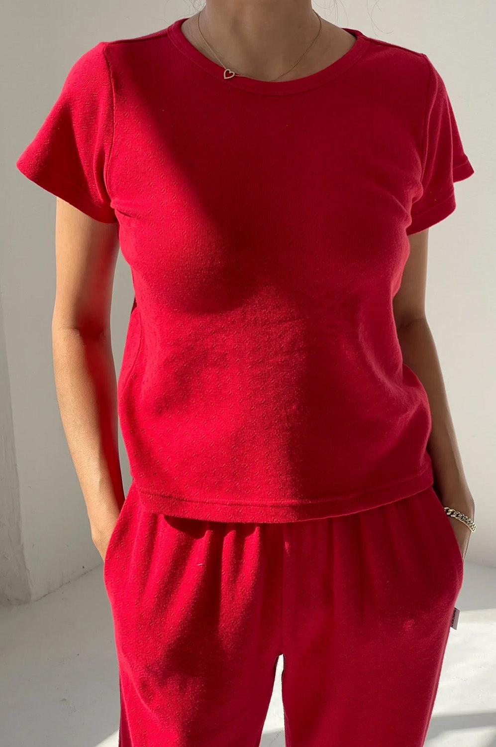 Le Bon Shoppe Pointelle Red Apple Baby Tee - The Mercantile London