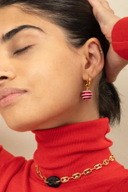 Sandralexandra Single Red Stripey Bola Earring - The Mercantile London