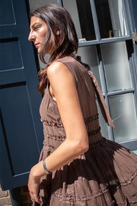 Damson Madder Reed Sheer Chocolate Drop Waist Ruffle Midi Dress