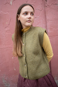 Atelier Rêve Silvi Olive Sleeveless Cardigan - The Mercantile London