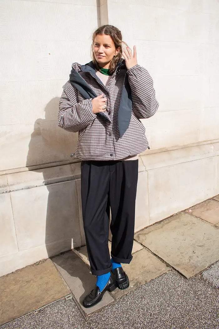 Object Timia Reversible Macadamia Check & Raven Puffer Jacket - The Mercantile London