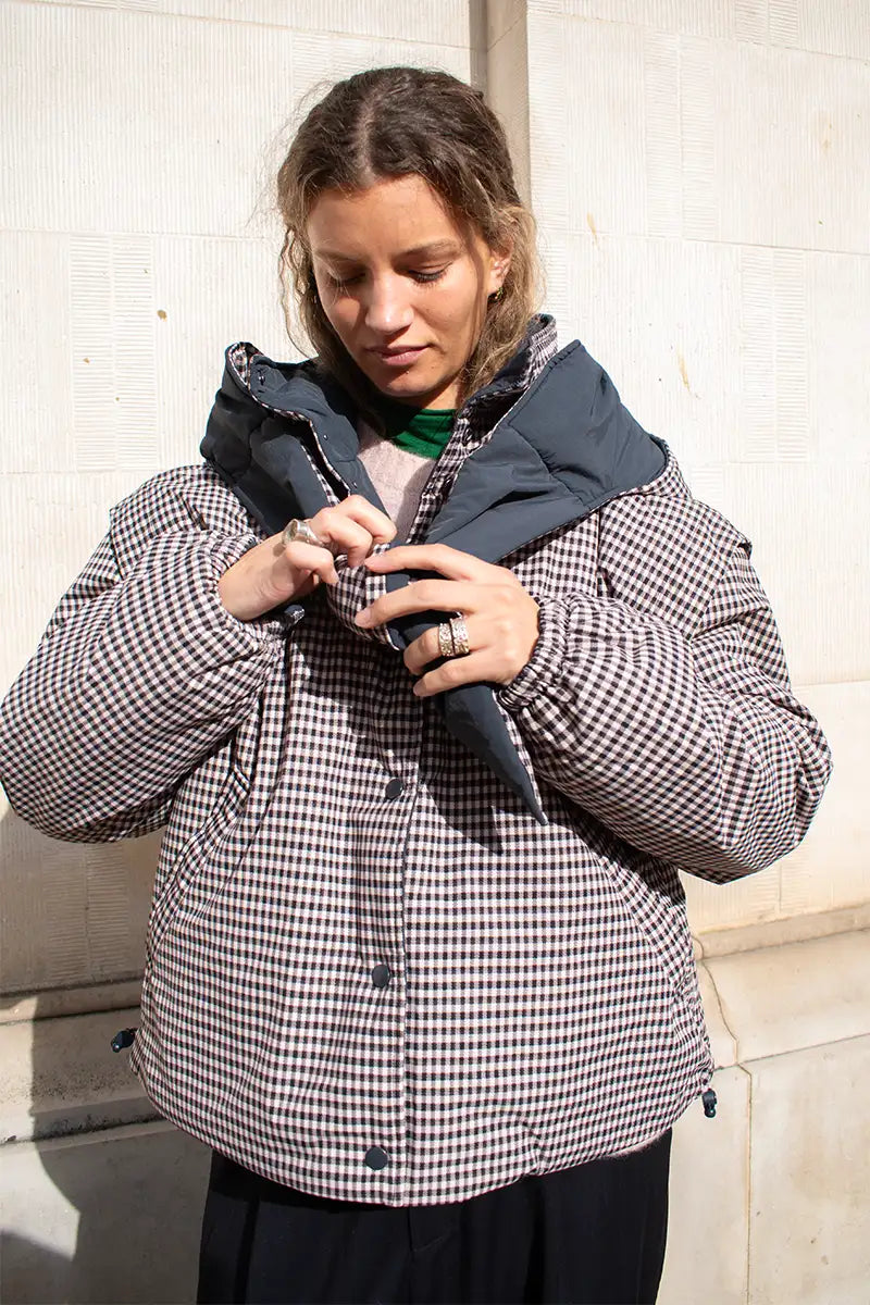 Object Timia Reversible Macadamia Check & Raven Puffer Jacket - The Mercantile London