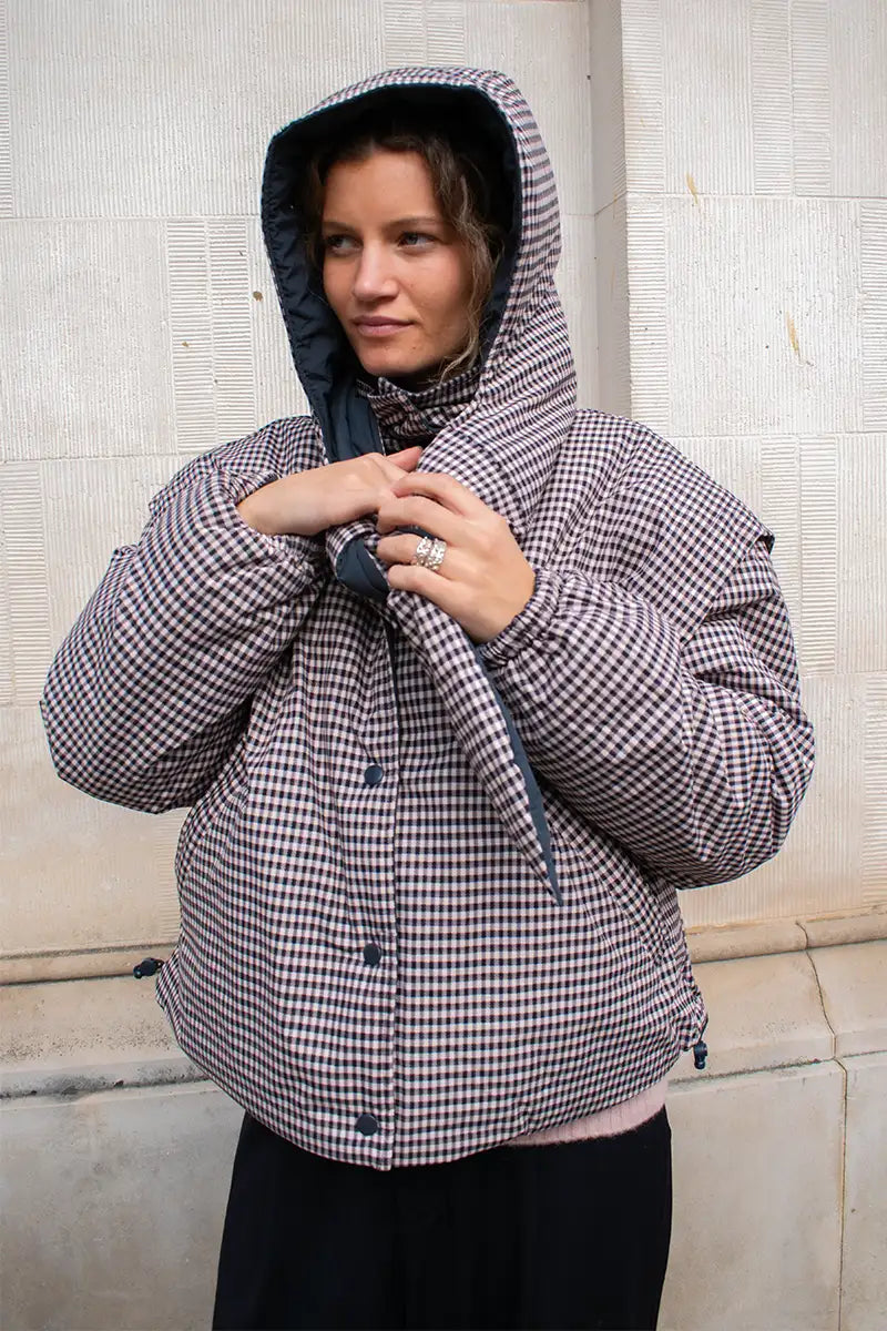 Object Timia Reversible Macadamia Check & Raven Puffer Jacket - The Mercantile London