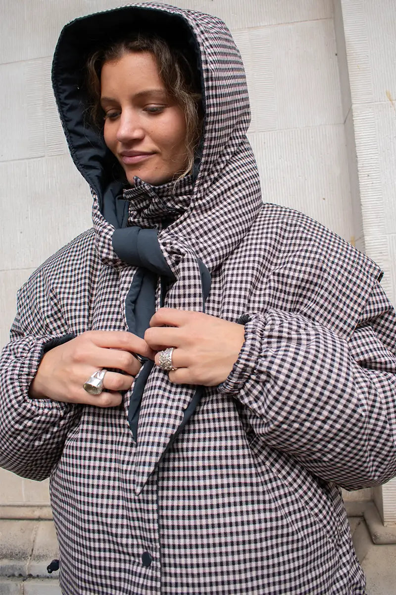 Object Timia Reversible Macadamia Check & Raven Puffer Jacket - The Mercantile London