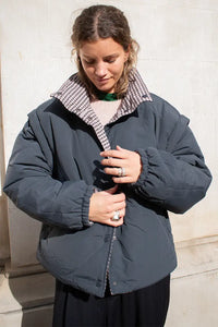Object Timia Reversible Macadamia Check & Raven Puffer Jacket - The Mercantile London