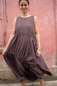 Rita Row Lovie Brown Asymmetric Gathered Dress - The Mercantile London