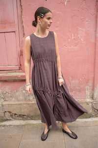 Rita Row Lovie Brown Asymmetric Gathered Dress - The Mercantile London