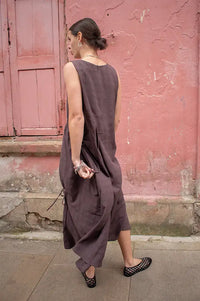 Rita Row Lovie Brown Asymmetric Gathered Dress - The Mercantile London