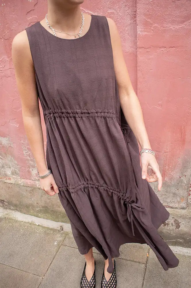 Rita Row Lovie Brown Asymmetric Gathered Dress - The Mercantile London