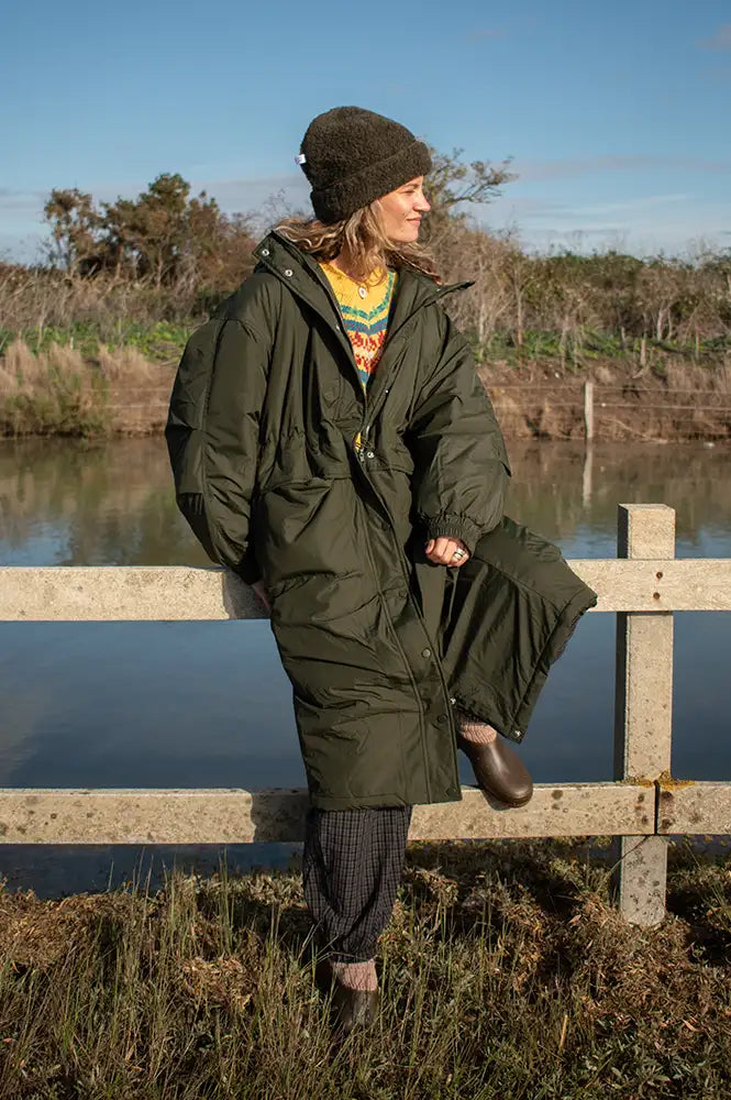 ICHI Enovi Rosin Green Long Puffer Jacket - The Mercantile London