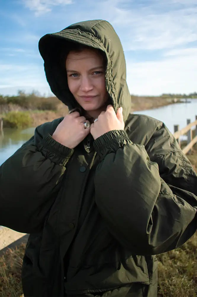ICHI Enovi Rosin Green Long Puffer Jacket - The Mercantile London